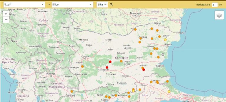 Kızıl (Reddish) place names in the Balkans (Turkey, Macedonia, Greece and Bulgaria)
