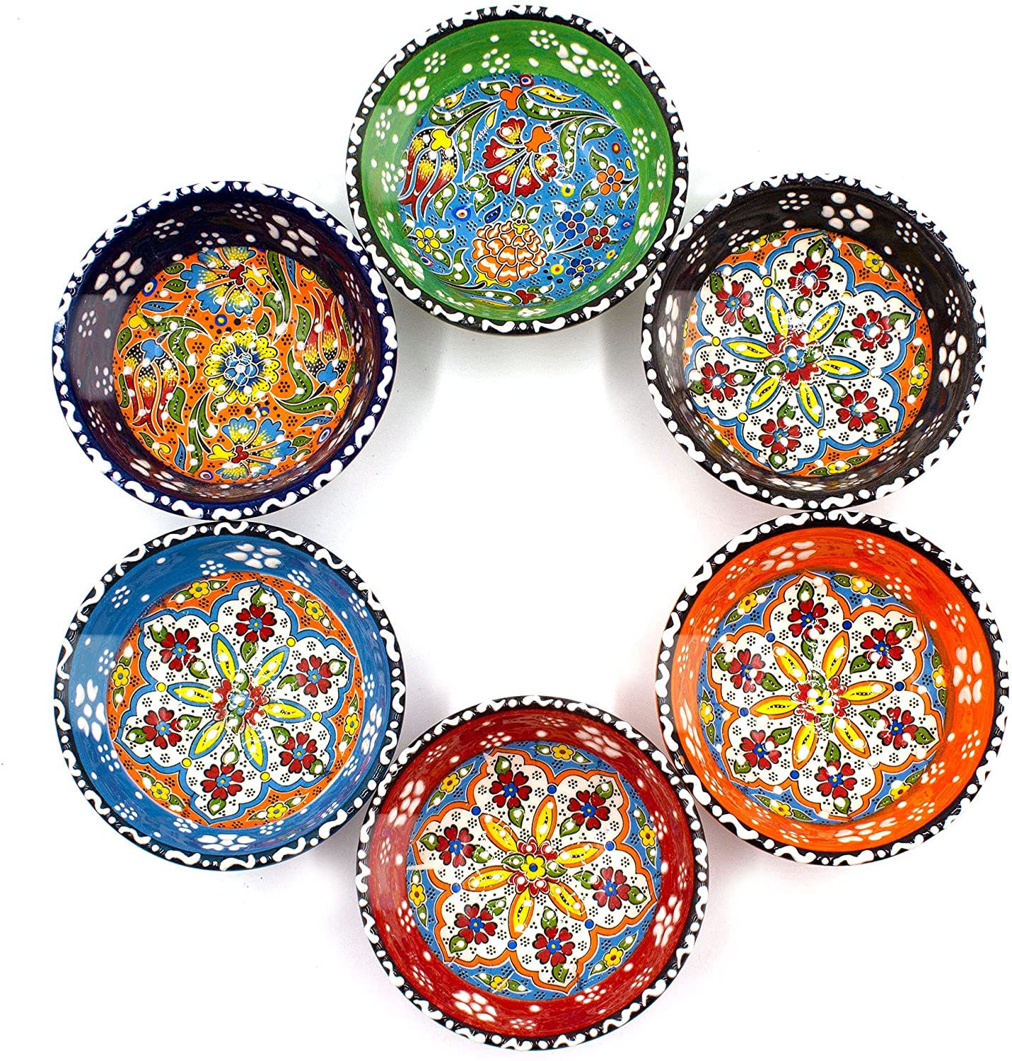 7x Ceramic Bowls Set Large & Small Handmade Turkish Pottery