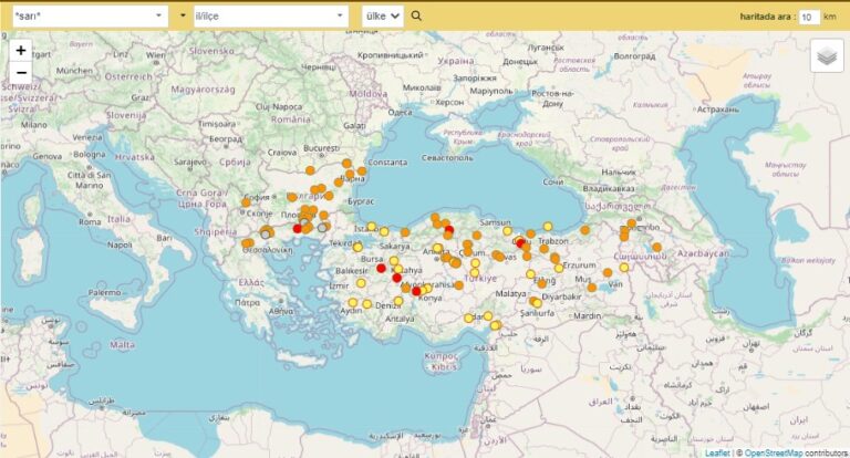 Sarı (Yellow) Place Names in Balkans (Turkey, Greece, Bulgaria) and Armenia