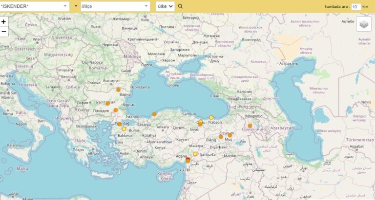 Iskender Place Names in Turkey and Bulgaria